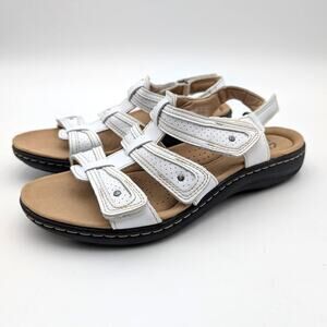Clarks Laurieann Ivy Strappy Sandals Open Round Toe Women's White Size US8 EU39